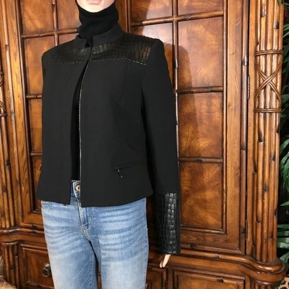 Anne Klein Paris Stroll Croc Embossed Faux Leather Zip Front Jacket - Picture 7 of 15